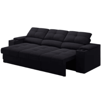 Sofá com Porta Copos e Carregador USB Retrátil e Reclinável Ringo 230m Velosuede Preto - Netsofas