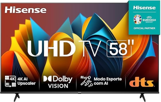 Hisense Smart TV UHD 4K DLED 58" Polegadas 58A6K com HDR10+ Dolby Vision Game Mode Controle por Voz Alexa Built-In AirPlay