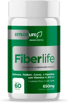 Suplemento Alimentar Fiber Life Fonte de Fibras e Vitaminas 60 Capsulas | Quitosana | Psyllium | Cromo | L-Triptofano | Vitaminas A, B12 e C.