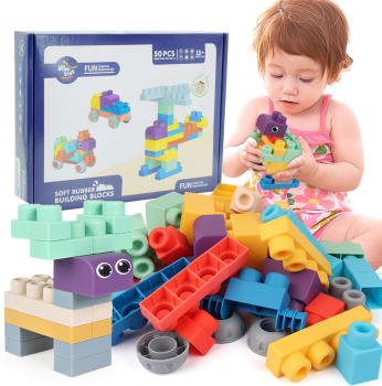 Brinquedo Infantil Brastoy Blocos de Montar Construção Silicone Suave (50 Peças)