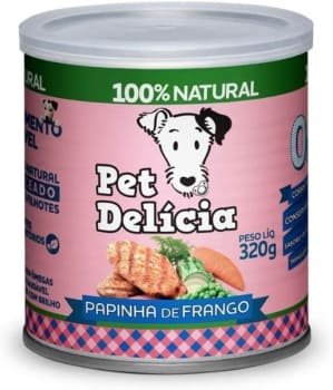 2 Unidades - Pet Delícia Crescimento Saudável Papinha de Frango Natural Raça Filhotes - 320g