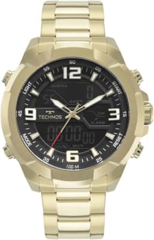 Relógio Analógico Masculino Technos DigiTech BJK606AA/1P 48mm, Movimento Quartzo, Aço inoxidável (Preto Dourado)