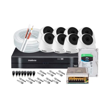 KIT 08 Câmeras Infra 720P 1120D VHL + DVR 1108 - 08 Canais HD 1080 Intelbras + HD SEAGATE 1TB + Acessórios