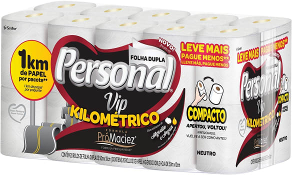 Papel Higienico Personal Kilometrico Folha Dupla 20 Rolos de 50M