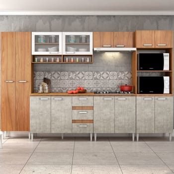 Cozinha Compacta C/tampo Reflecta03 – Fellicci - Nogal / Concreto