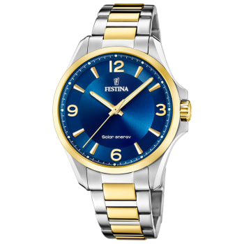 Relógio Festina Solar Energy Masculino Aço Prateado e Dourado