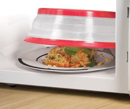  Tovolo Capa de alimentos desmontável para micro-ondas ventilada com alça de fácil aderência, segura para máquina de lavar louça, silicone e plástico 