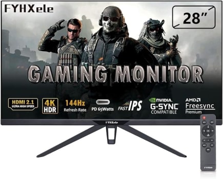 Monitor UHD FYHXele 28 Polegadas, Monitor de jogos 4K 3840x2160, FAST IPS, 1ms 144Hz, FreeSync, HDMI 2.1/2.0, DP1.4, USB/Type C/VESA-Preto