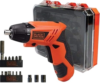 Black Decker Kit Parafusadeira a Bateria 6,3mm Com 15 Acessórios para Ferramentas, Modelo KC4815K, Carregador Bivolt, 4,8V