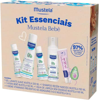 Mustela Kit Essenciais Bebê e Criança - Gel Lavante 200ml + Shampoo Recém-Nascido 150ml + Hydra Bebê 100ml + Água de Limpeza 100ml + Creme Vitaminado 