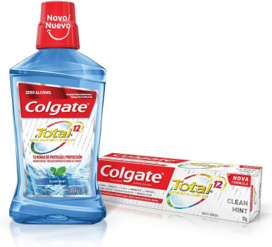 Enxaguante Bucal Colgate Total 12 Clean Mint 500ml + Creme Dental Colgate Total 12 90g