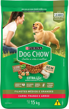  Nestlé Purina Dog Chow Ração Seca para Cães Filhotes Frango e Arroz 15kg Dog Chow Para Akita Filhotes