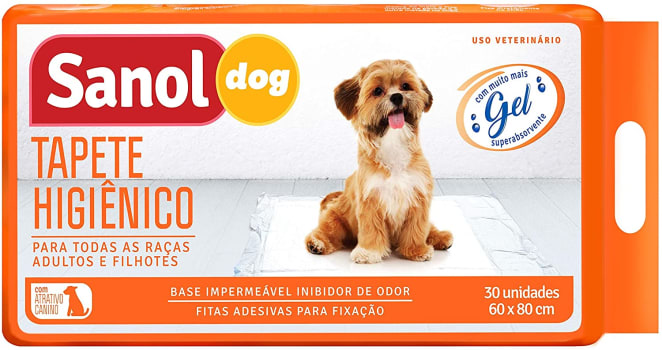 Tapete higiênico, Sanol Dog, 30 unid, Branco, Tamanho total 60cm X 80cm