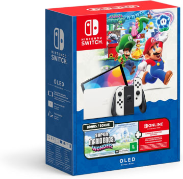 Nintendo Switch Oled + Super Mario Bros. Wonder + 12 Meses Assinatura Nintendo Switch Online