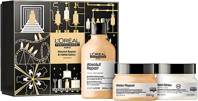 KIT Absolut Repair - Shampoo para reparação de danos 300ml + Máscara de tratamento reparadora 250g + Máscara Metal Detox anti-depósito de metais 250g 