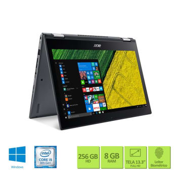 Notebook 2 em 1 Acer SP513-52N-55WM Intel Core i5 8ª geracao 8GB RAM 256GB SSD 13.3' FHD Windows 10