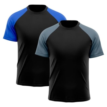 Kit 2 Camiseta Masculina Raglan Dry Proteção Solar UV Lisa Academia Ciclismo Esporte Camisetas - Azul+Cinza