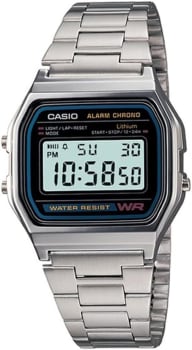 Casio Série A158WA | Relógio digital unissex | Vintage | WR | Cronômetro de 100 SEC | Alarme diário | Tempo regular: hora, minuto, segundo, PM, data, dia | Luz LED | Bateria de 7 anos