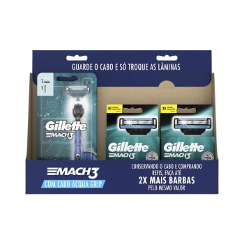 Kit Aparelho de Barbear Recarregável Gillette Mach3 Acqua Grip 2 Unidades e 8 Cargas 