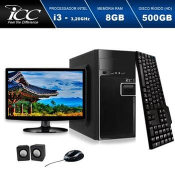 Computador ICC Intel Core I3 3.20 ghz 8GB HD 500GB Kit Multimídia HDMI FULLHD Monitor LED - Magazine Ofertaesperta