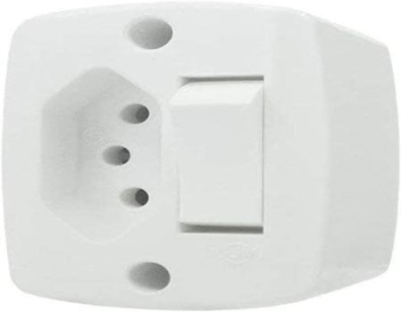 Interruptor Sobrepor Retangular 1 Tecla Simples 6A + 1 Tomada 2P+T 10A 250V Branco – Ilumi   