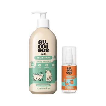 Combo Au.Migos Pets: Shampoo Pelos Claros 400ml + Colônia Filhotes 60ml