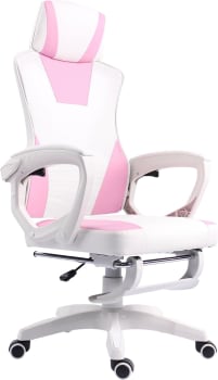 Cadeira Ergonômica Reclinável Max Racer, Até120kg, Giratória, Inclinação 12º, Encosto com Tela Mesh, Espuma Dupla, Rodas de Duplo Giro (Rosa)