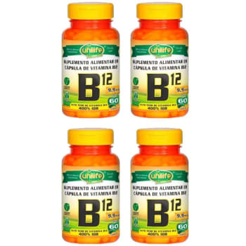 Kit 4X Vitamina B12 (cianocobalamina) 60 Cápsulas Unilife