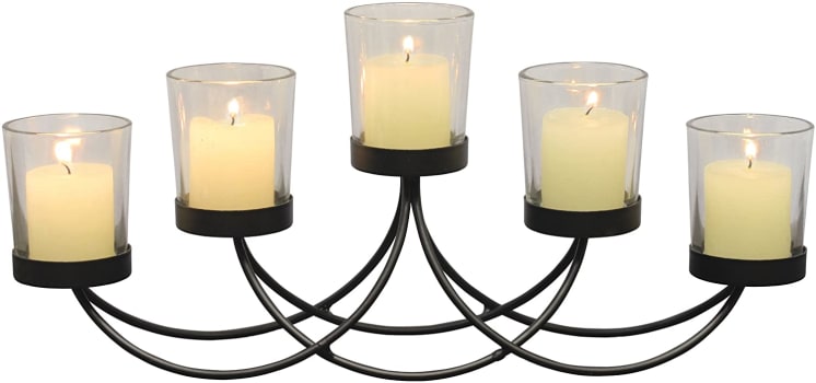  Briarwood Candelabro votivo de metal preto, peça central de vela decorativa, suportes de vela elegantes, peça central para casamentos, festas, mesa d