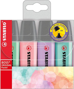 Caneta Marca Texto, Stabilo, BOSS 52.8200, 4 Cores, Tons Pastel