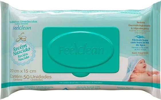 Toalha Umedecida Recém Nascido Feelclean - 50 Unidades