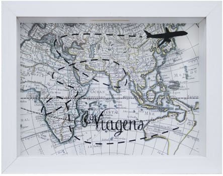 Quadro Cofre De Mesa Mapa Branco 15x20x4cm Kapos Branca 15x20x4