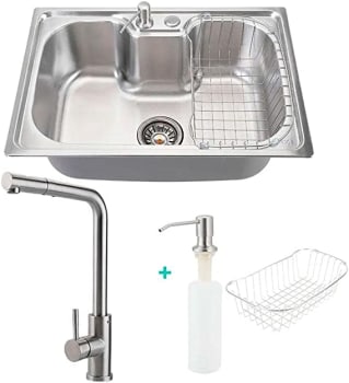 Kit Cuba para Cozinha com Acessórios, Gourmet, Aço Inox, Carajás e Torneira Misturador Monocomando, Gurupi, Prata