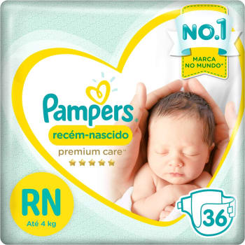 2 Pacotes Fraldas Pampers Recém-Nascido Premium Care Rn - 36 Unidades Cada