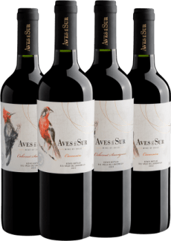 Kit Aves Del Sur: 2 Carménère + 2 Cabernet Sauvignon por R$34,90 cada Garrafa