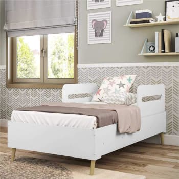 Cama de Solteiro com 2 Grades de Proteção 100% Mdf Vintage Prime com Pé Retrô