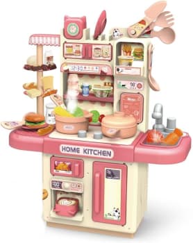 Replay Kids Cozinha Bancada Infantil Forno e Fogão Completa Brinquedo Com Acessórios, Som, Luz, Fumaça e Torneira com Água Mini Chef, Rosa