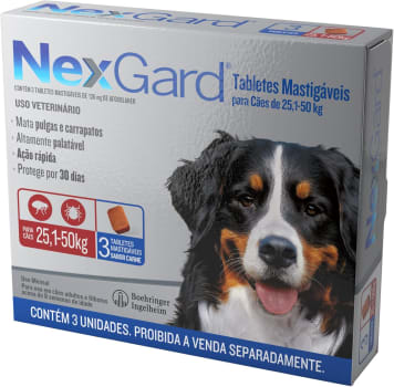 NexGard Antipulgas e Carrapatos para Cães de 25,1 a 50kg, 3 tabletes (Disponível Em 4 Opções)