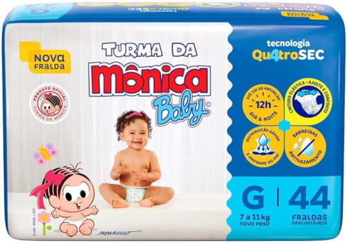 Turma da Mônica Baby - Fralda, Tamanho G (7 a 11 kg), 44 Unidades