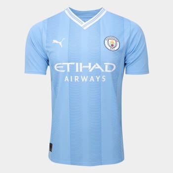 Camisa Manchester City Home 23/24 s/n° Torcedor Puma Masculina - Azul Claro+Branco