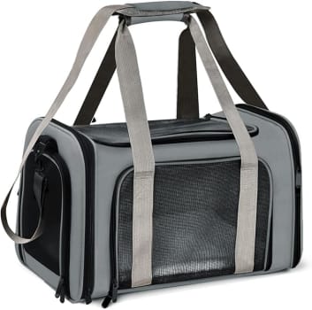 Bolsa Transporte Pet Ventilação em 4 lados 42 * 26 * 27 cm Não Se Deforma Facilmente Bolsa Transporte Pet Avião com Zíper liso Portátil + Bolsa de Mão Python Fly Cinza