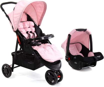 Carrinho Passeio c/Bebê Conforto Delta Duo Pro Rosa Voyage