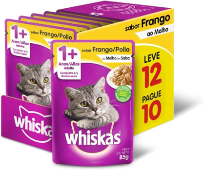 Ração Úmida Whiskas Sachê Frango ao Molho para Gatos Adultos - Leve 12 Pague 10