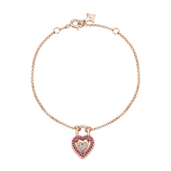 Pulseira Life Love Locker Coração Liga Rosé Cravejado