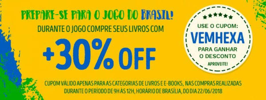 Cupom de 30% de desconto em Livros durante o jogo do Brasil na Saraiva!