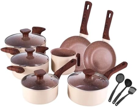 Jogo De Panela Ceramica Antiaderente Fundo Triplo Fogao Indução Mimo Style Pratic Cook Crema Conjunto 10 Peças Panelas Caçarola Frigideira Leiteira E Utensílios