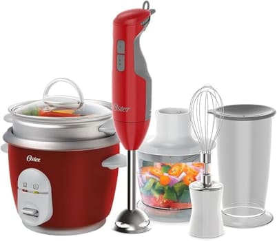 Kit Mixer Delight Vermelho e Panela Facile Oster - 220V