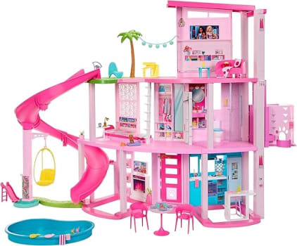 Barbie Casa de Bonecas Dos Sonhos com +75 peças, Três Andares e Escorregador para Boneca, Para Crianças A Partir de 3 anos