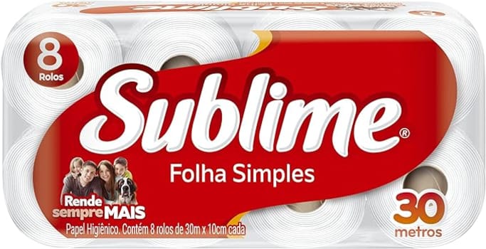 Papel Higiênico, Sublime, Folha Simples, Vermelho, 8 Rolos