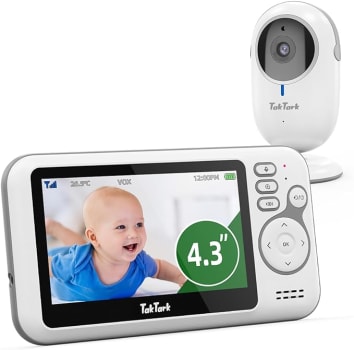 TakTark Babá Eletronica Câmera, 4.3" Monitor de Bebe, Sem Wi-Fi, 2 Way Audio, Visão Nocturna, Zoom Digital, Economia de energia VOX, Temperatura ambiente, Ideal para Pais Novos